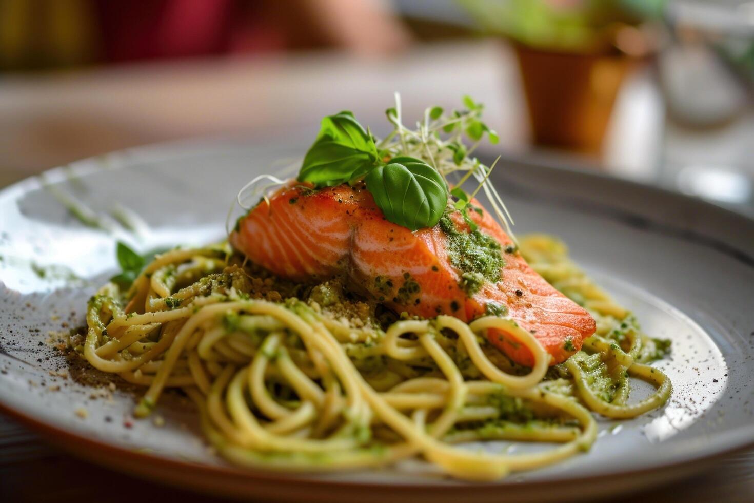 a plate of food on a table photo