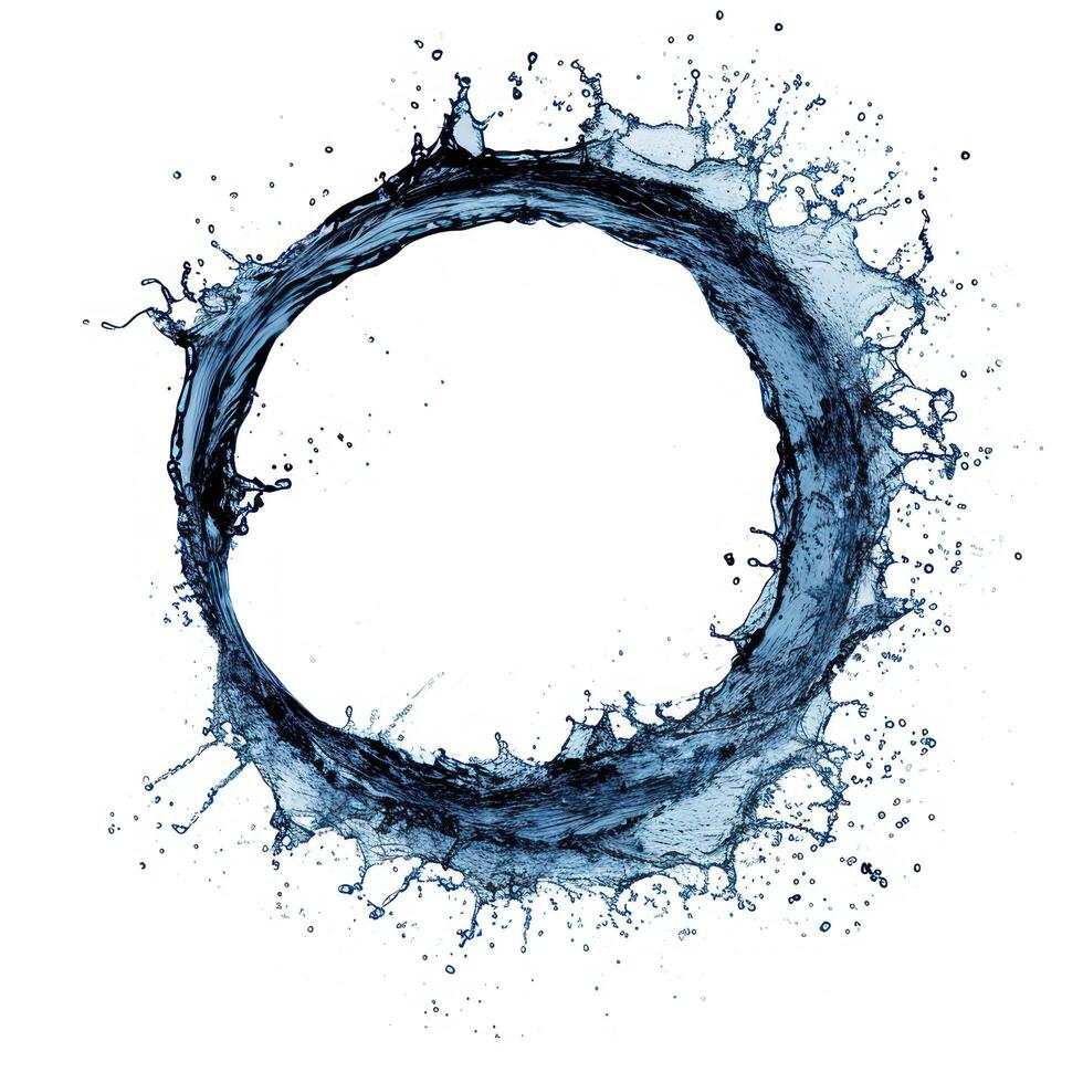 a blue circle with water splashes photo