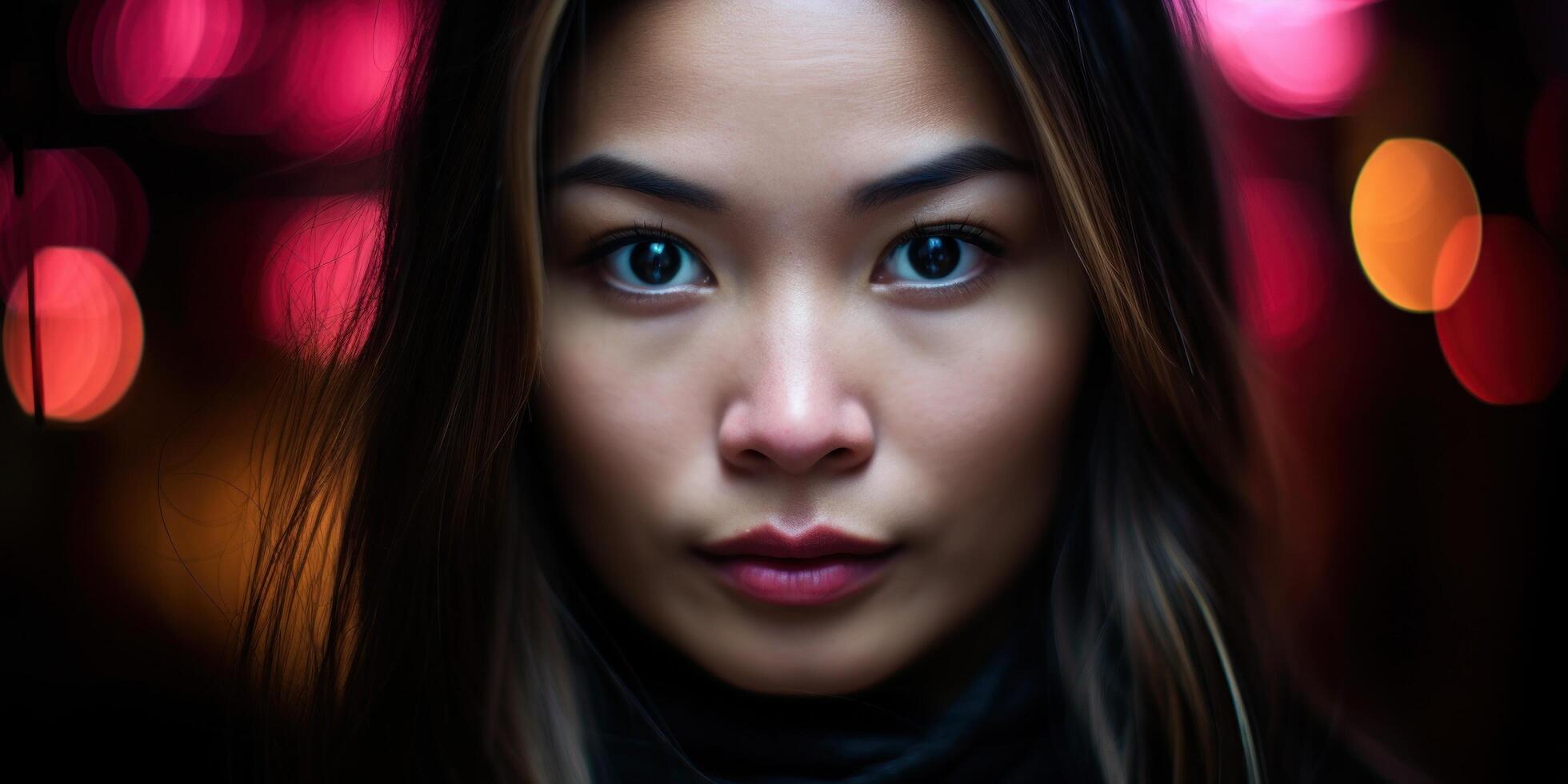 a close up of a womans face photo