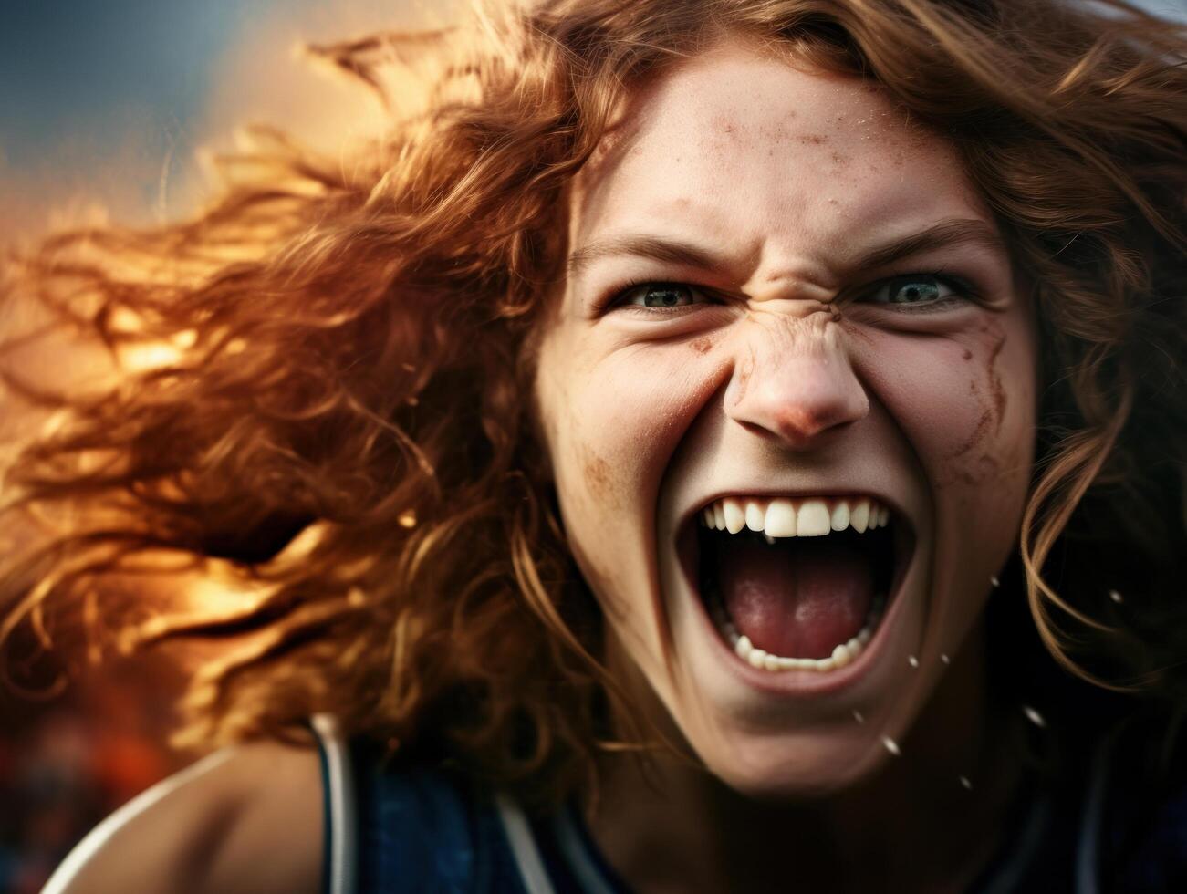 a woman screaming with her mouth open photo
