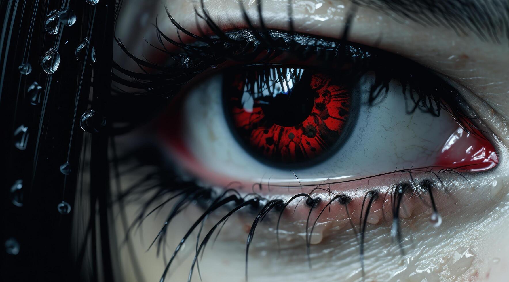 a close up of a red eye photo