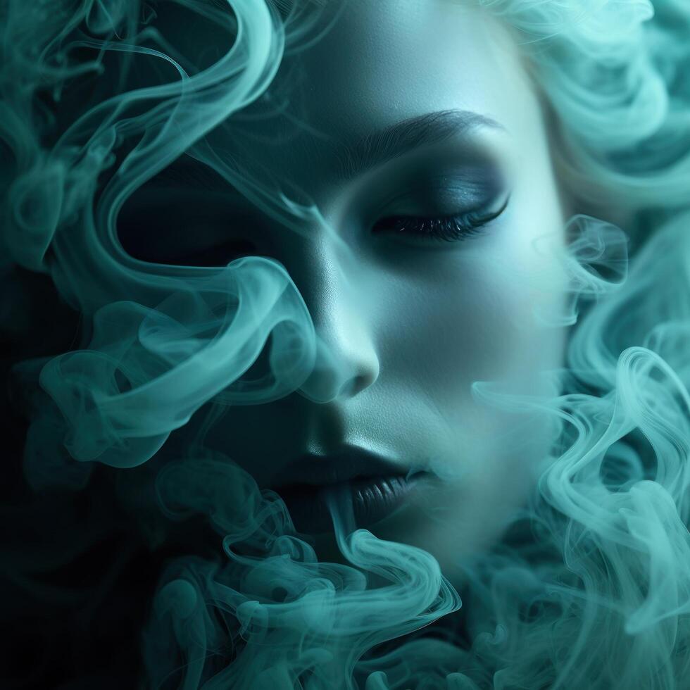 a woman with smoke in her face photo