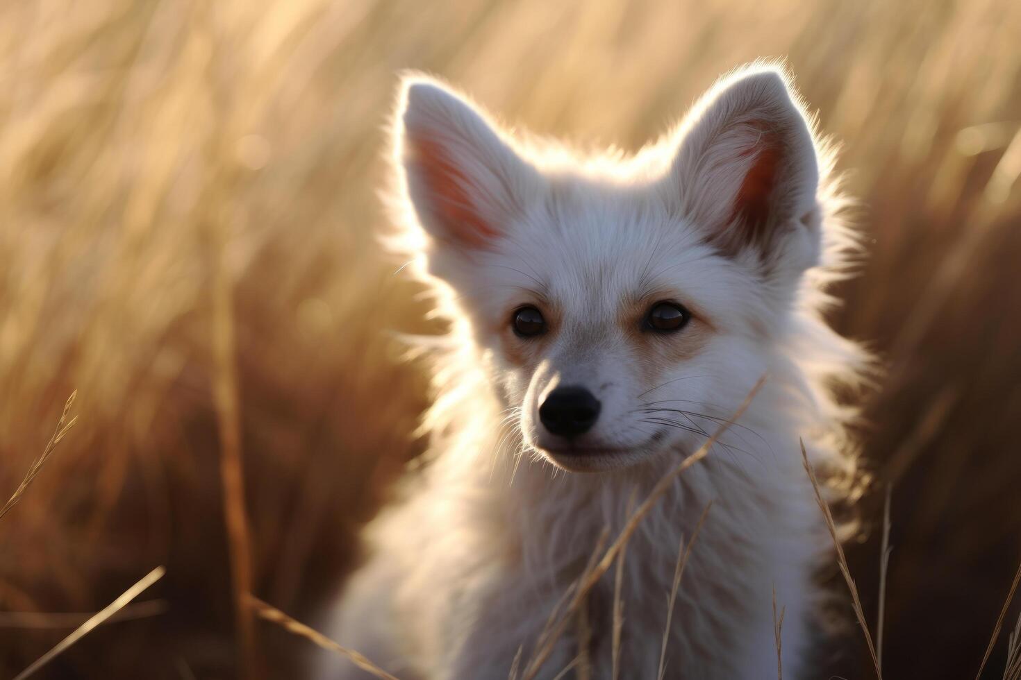 a white fox in tall grass photo