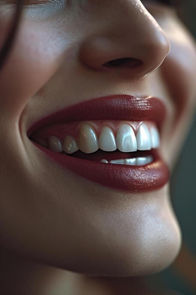 a close up of a womans smile photo