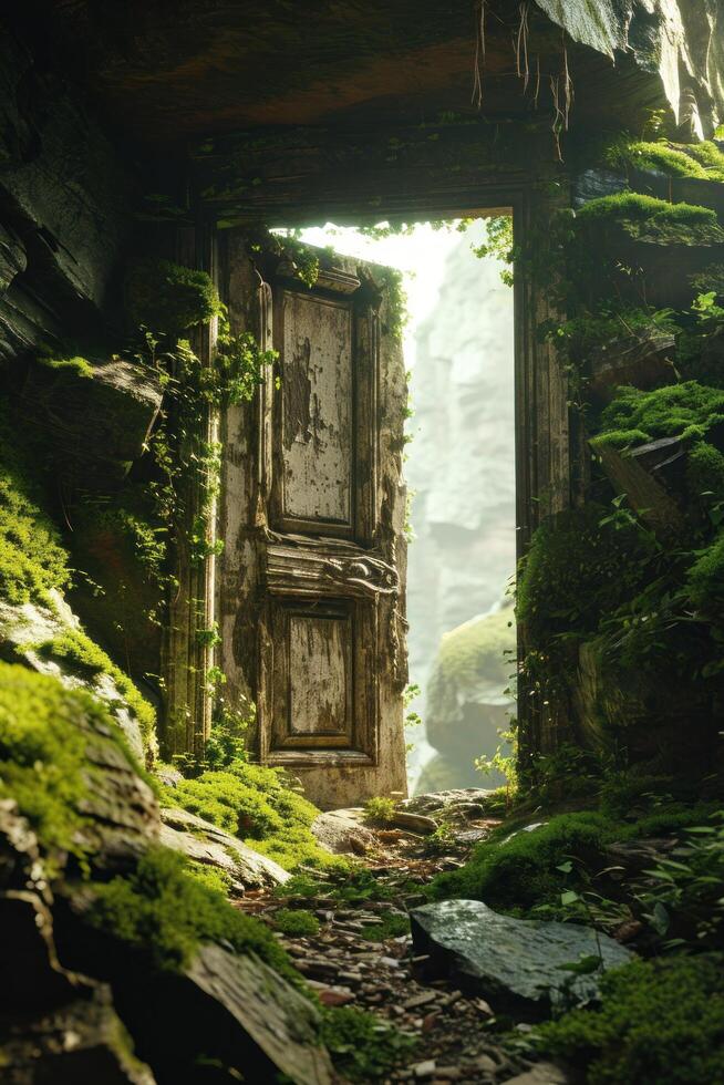 a door in a stone building photo