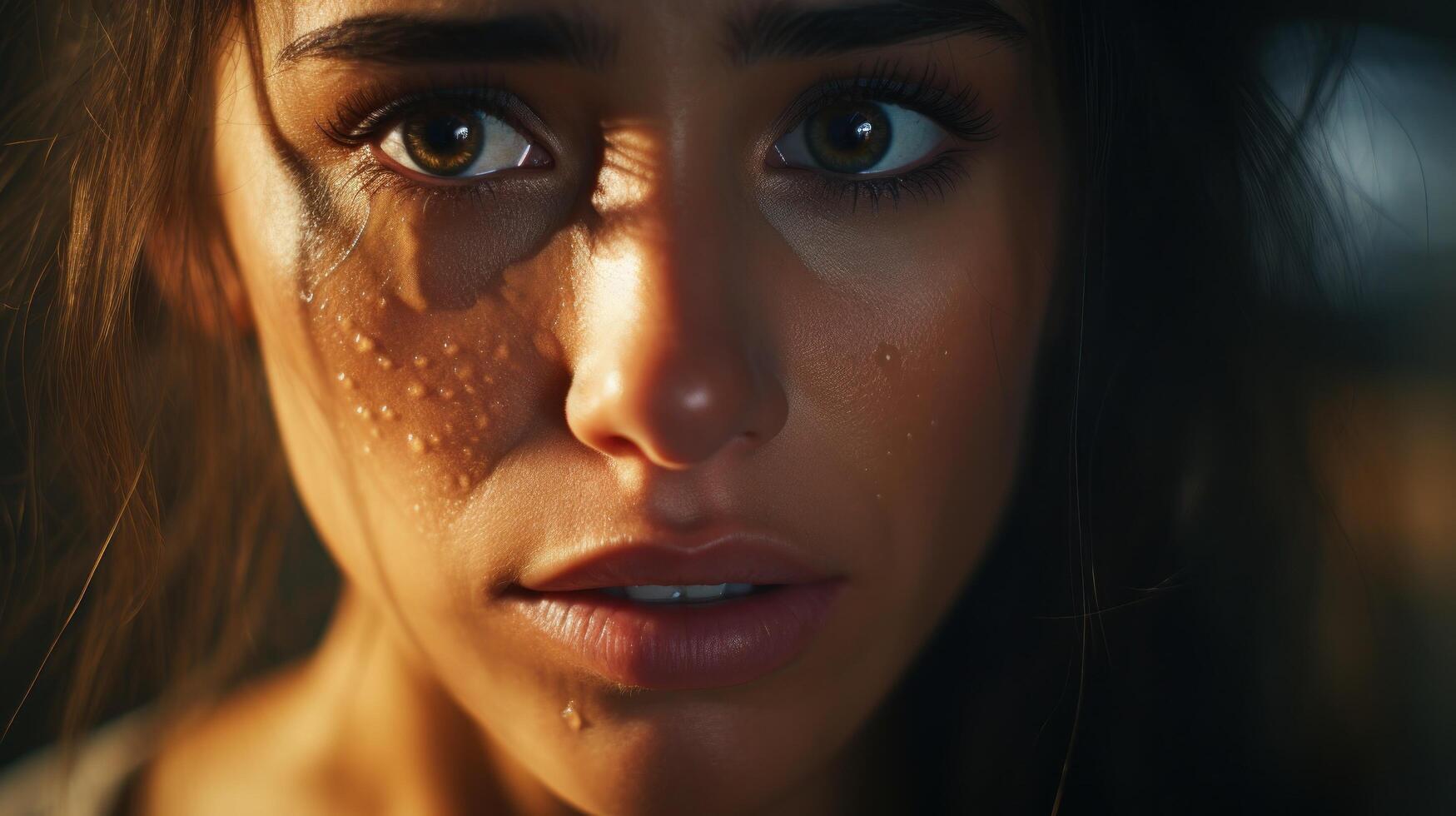 a close up of a womans face photo
