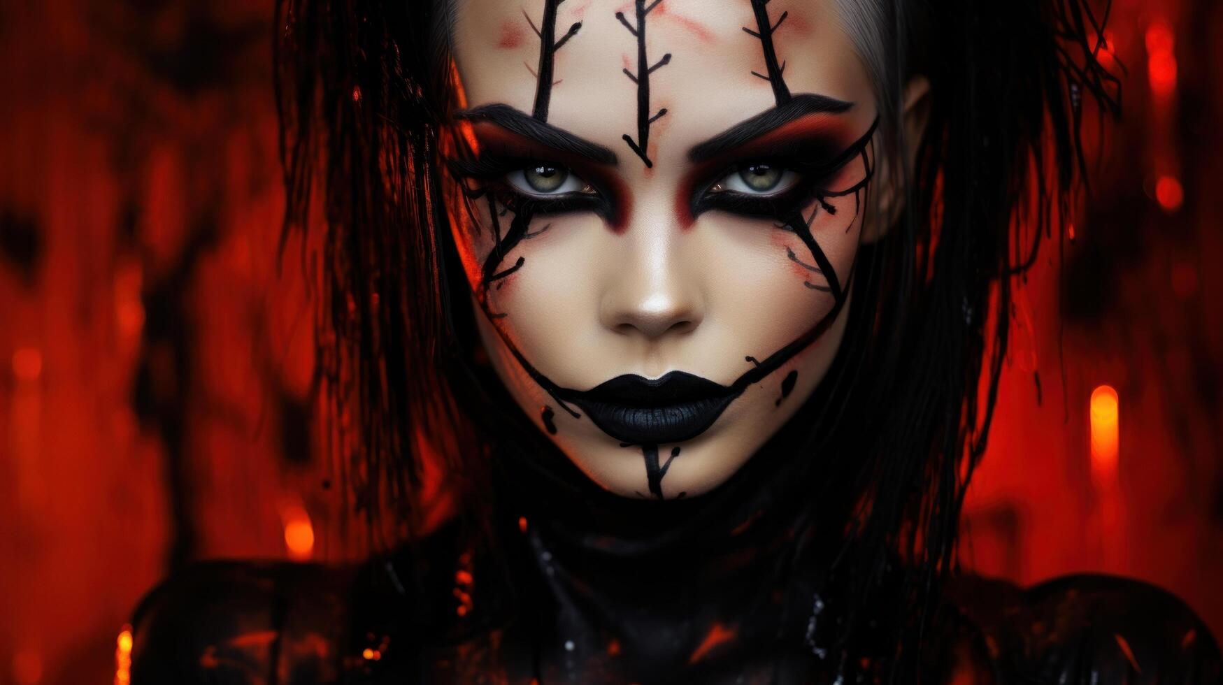 a woman with black and red makeup photo