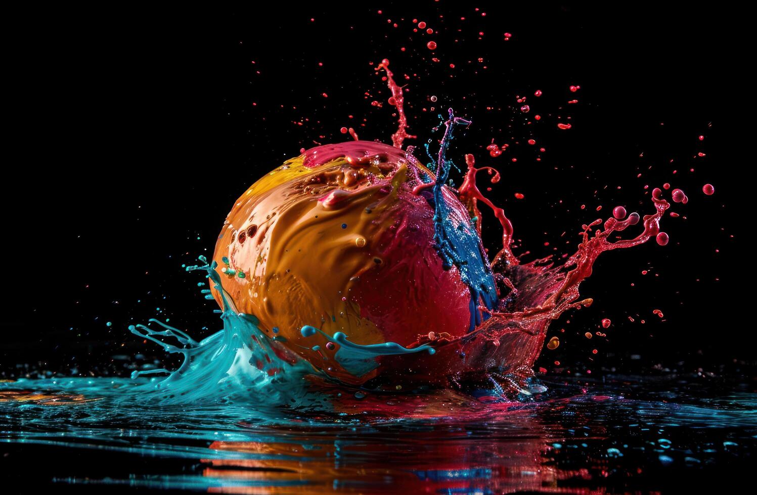 a colorful paint splashing on a ball photo