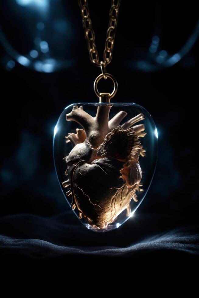 a heart shaped necklace with gold and black background photo