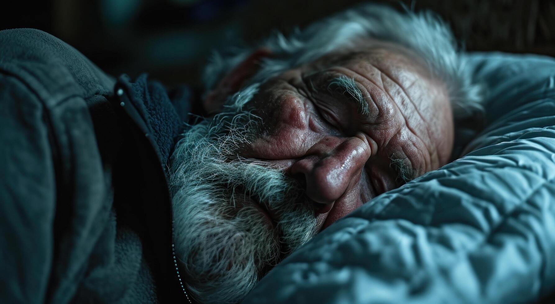 a man sleeping in a blanket photo