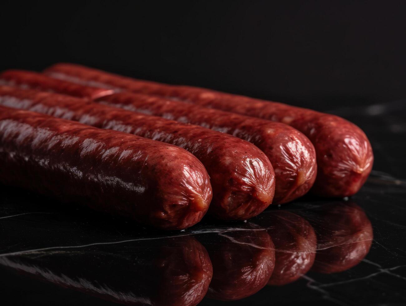 a group of sausages on a black surface photo