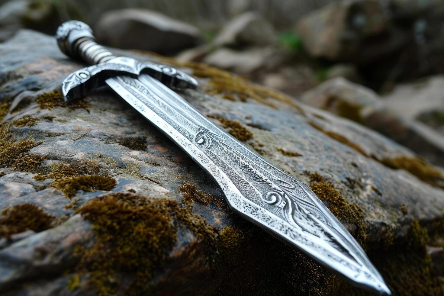 a sword on a rock photo