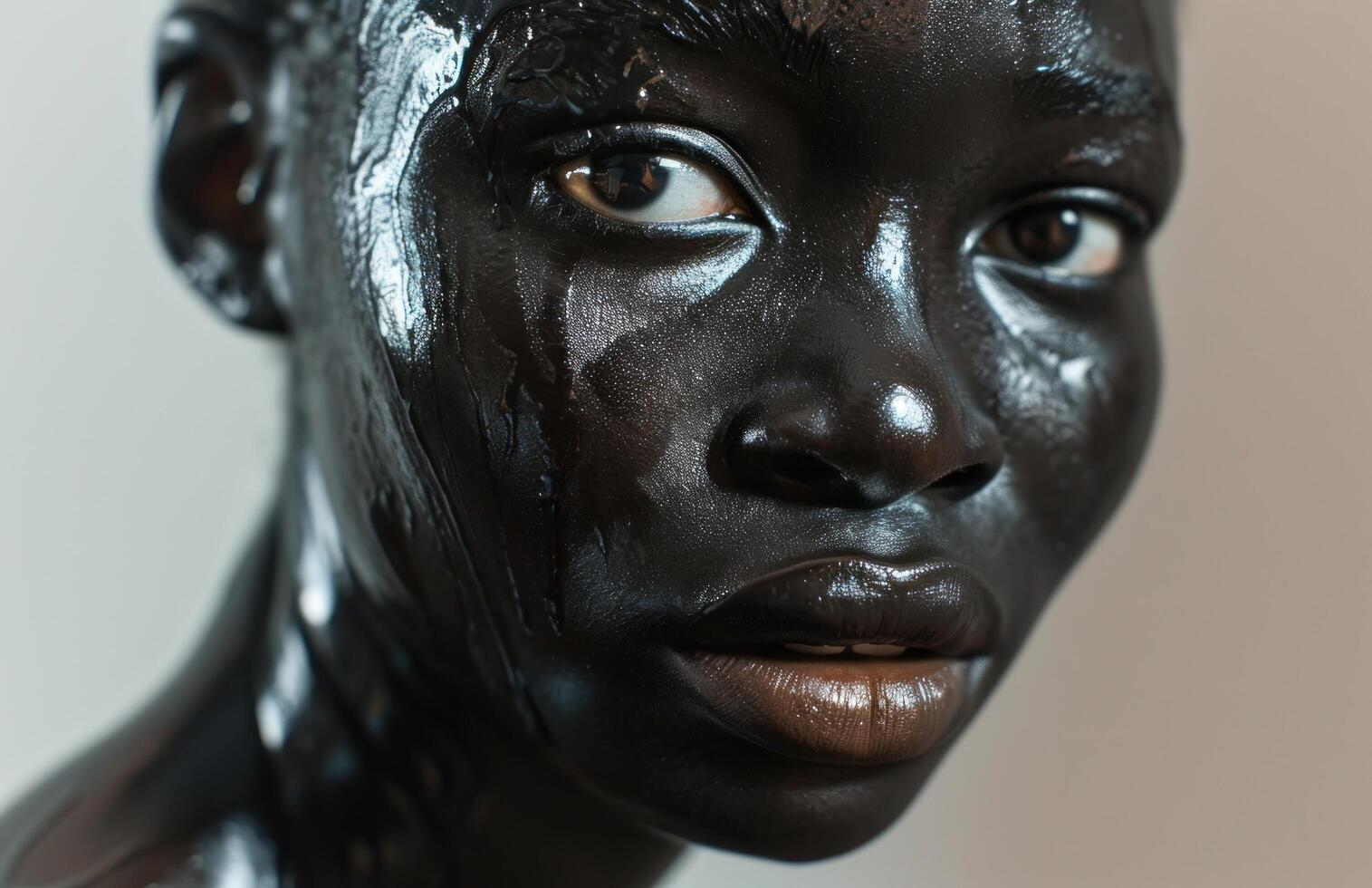a woman with black paint on her face photo