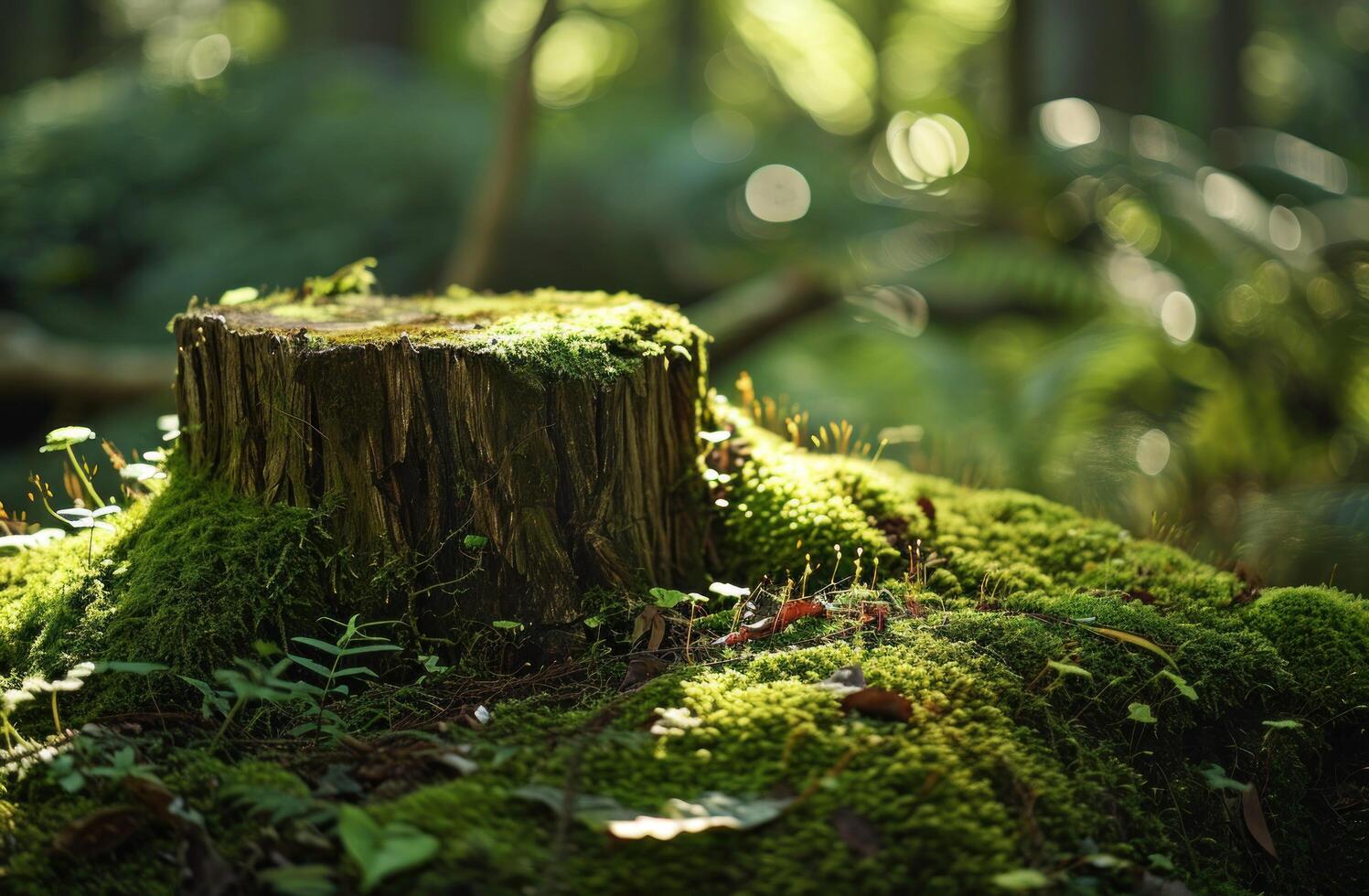 a tree stump covered in moss photo