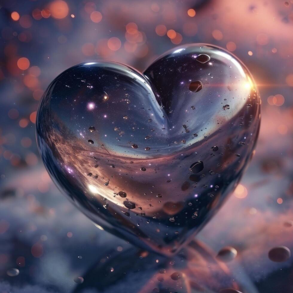 a heart shaped object with a reflection of the sky photo