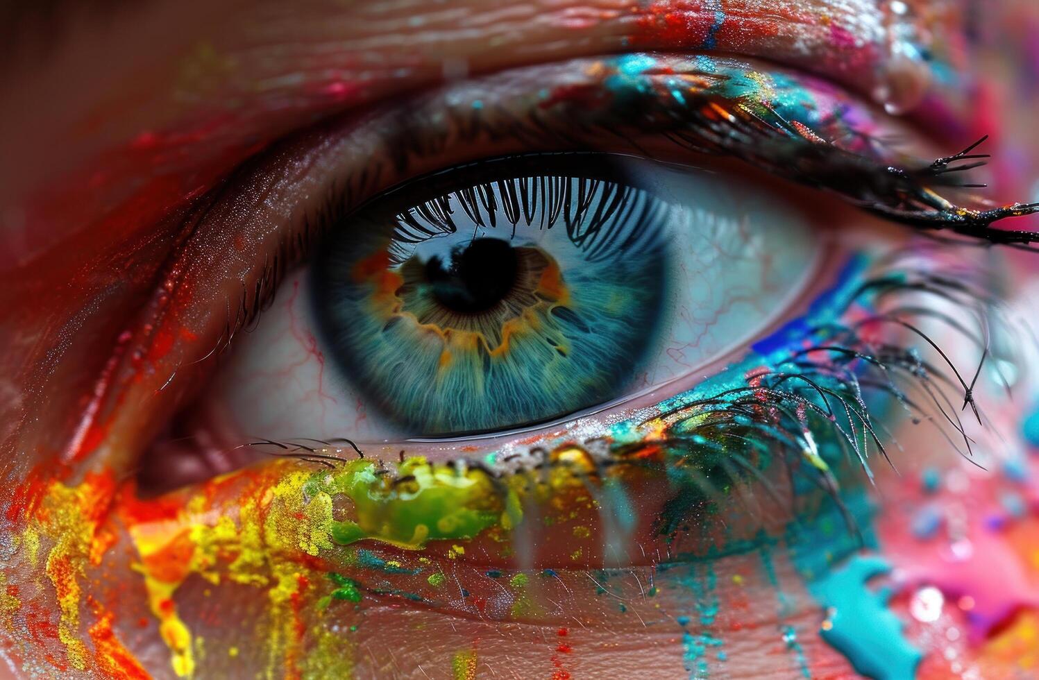 a close up of an eye with paint on it photo