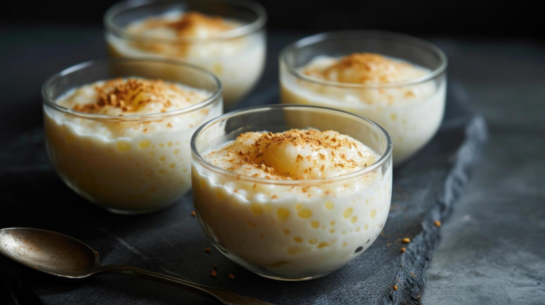 a group of small glass cups with food in them photo