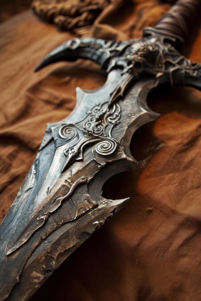 a close up of a sword photo