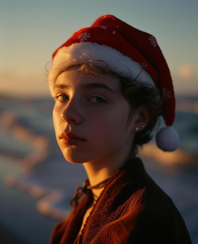 a person wearing a santa hat photo