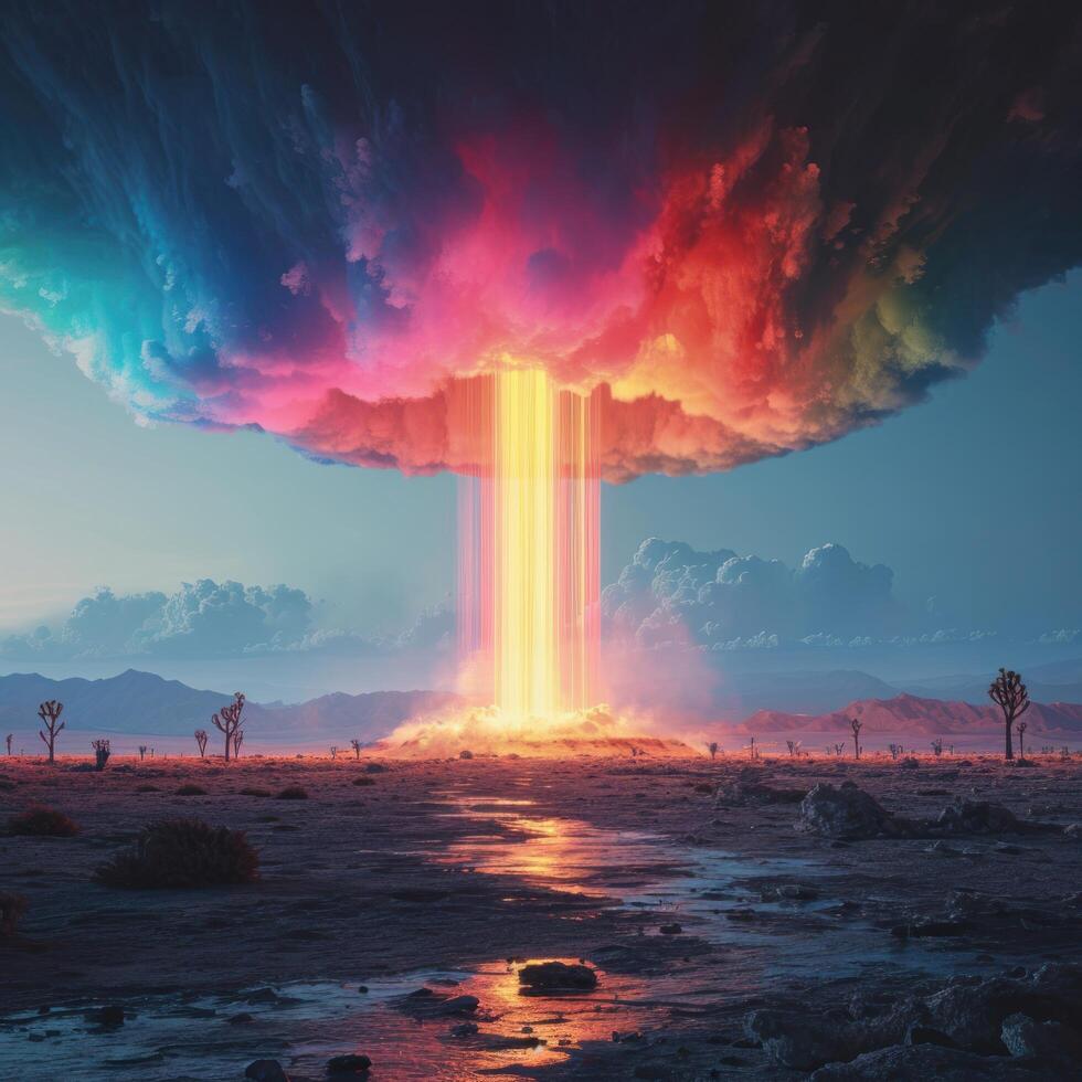 a rainbow explosion in a desert photo