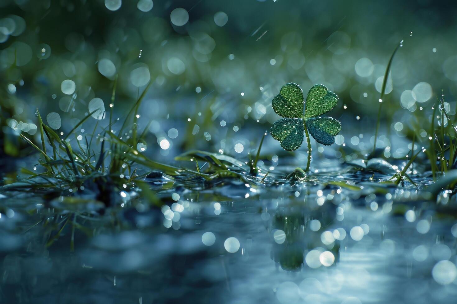 a four leaf clover growing in water photo