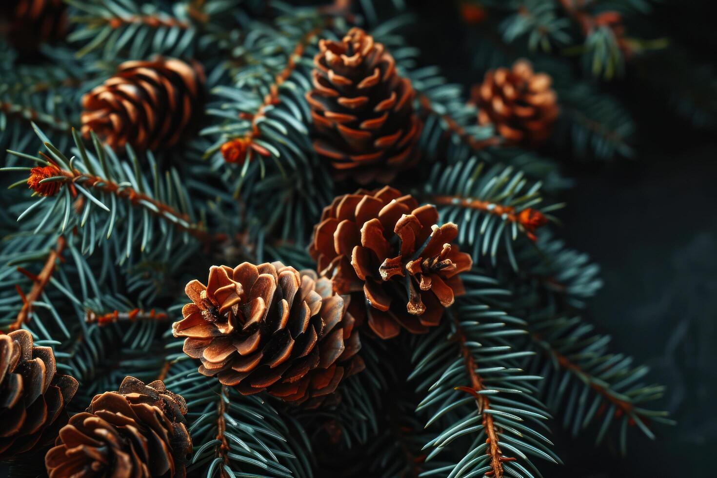 a group of pine cones on a tree branch photo