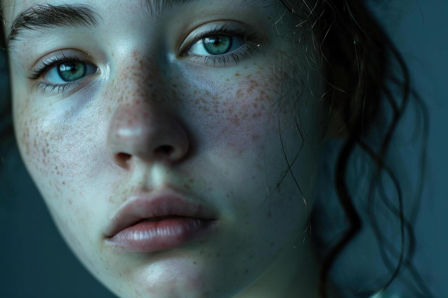 a close up of a womans face photo