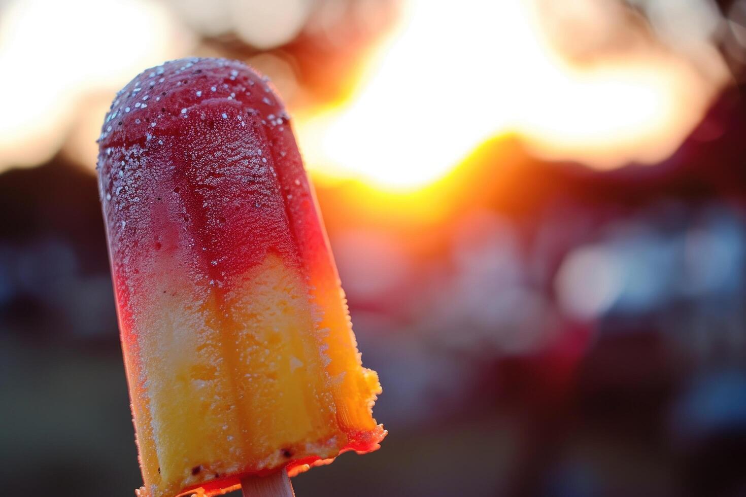 a popsicle with a red and yellow topping photo