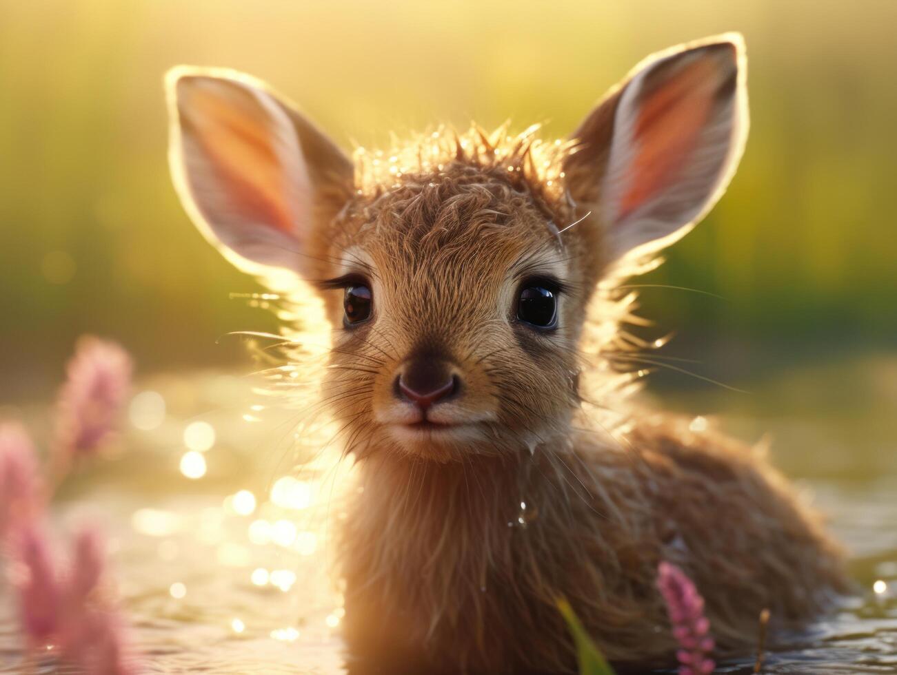 a baby deer in water photo