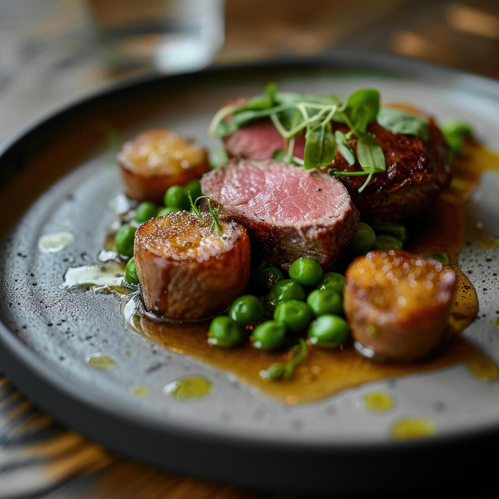 a plate of food on a table photo