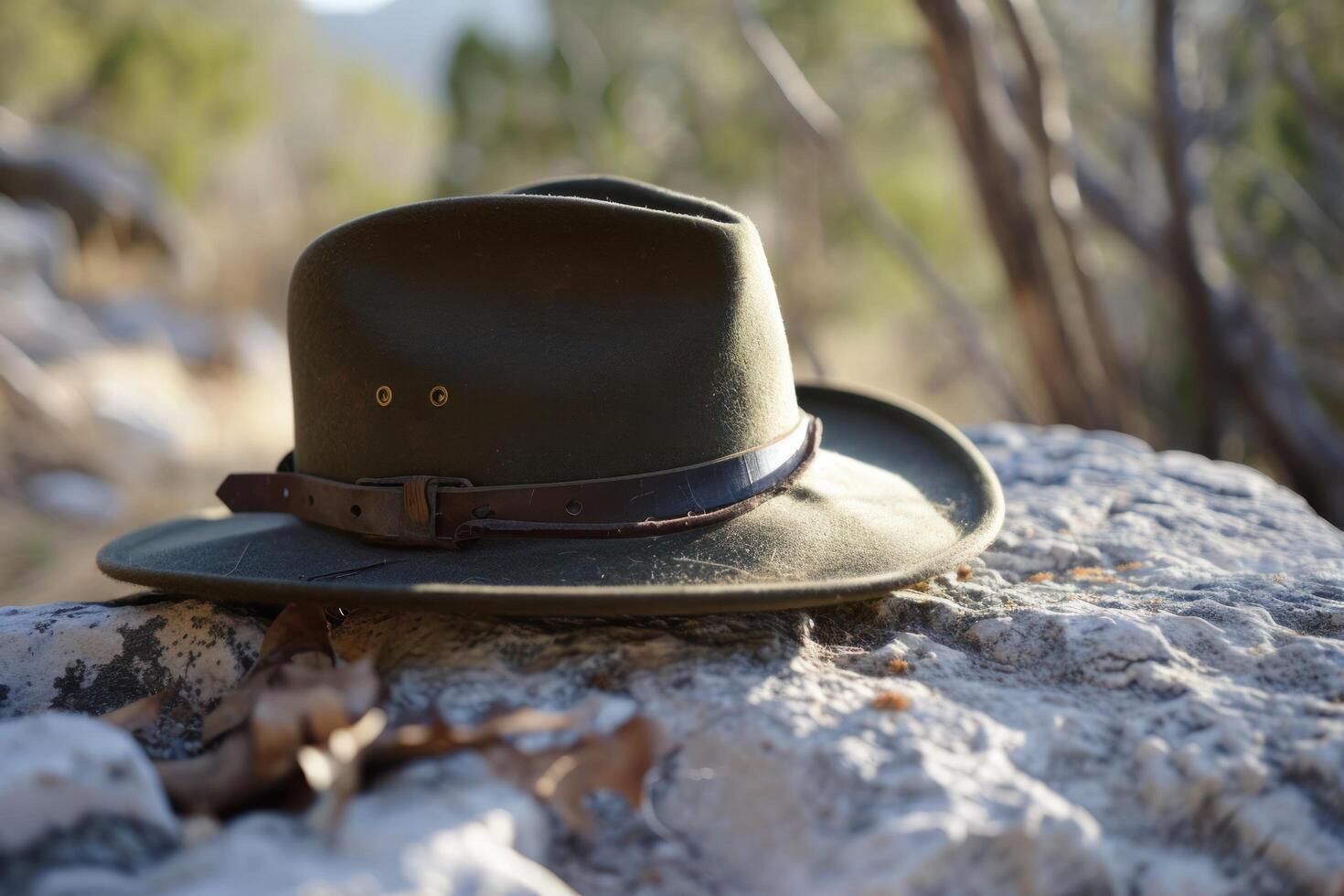 a hat on a rock photo