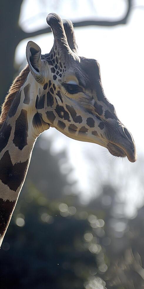 a giraffe with its head in the sun photo