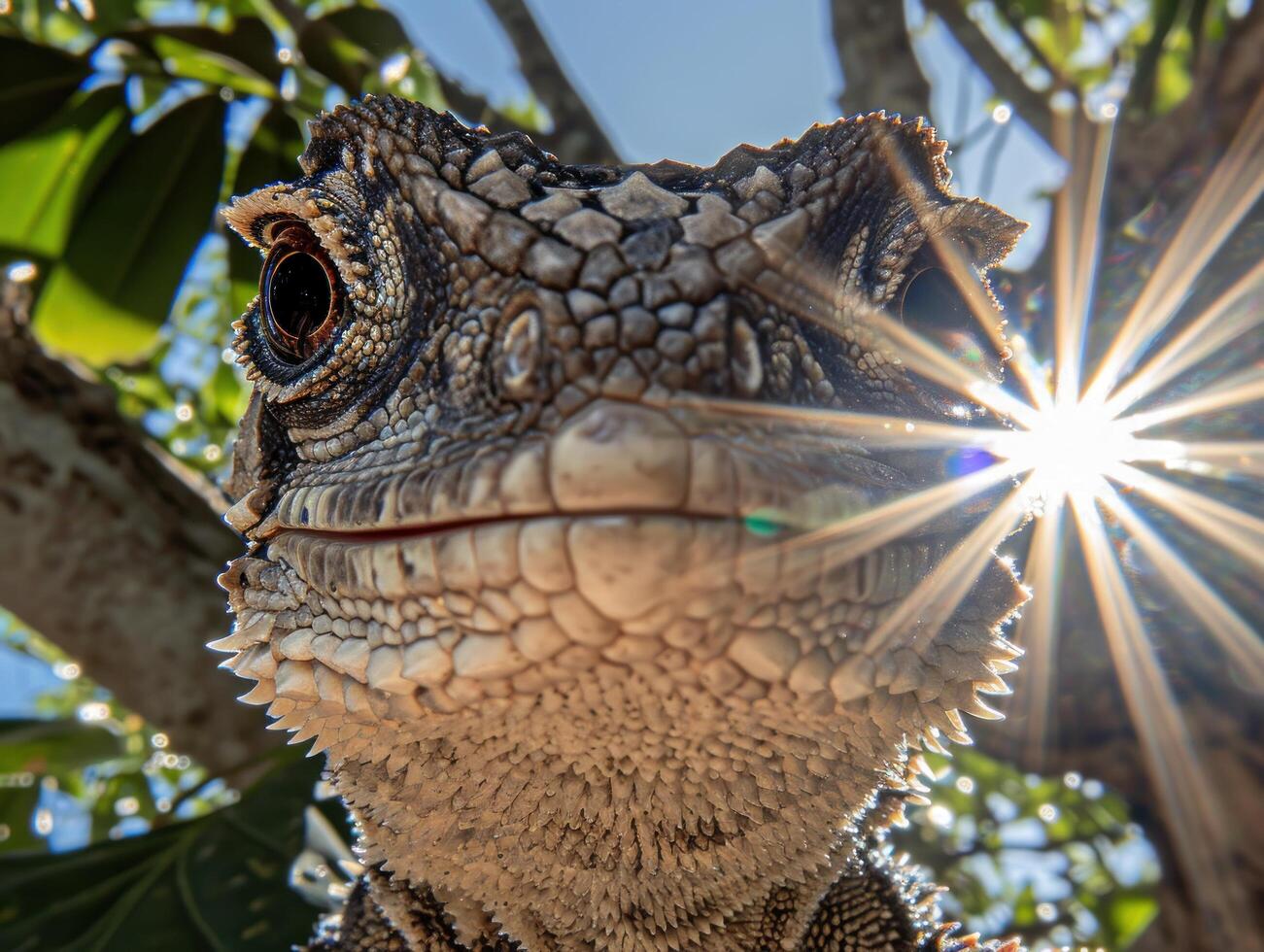 a lizard with sun shining through it photo