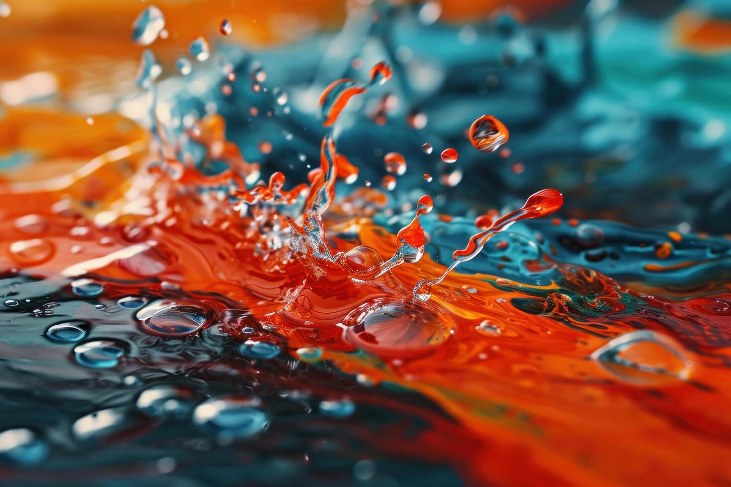 water drops splashing into a blue and orange surface photo