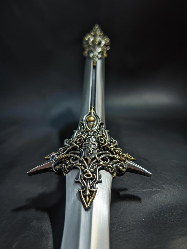 a sword with a gold and silver handle photo