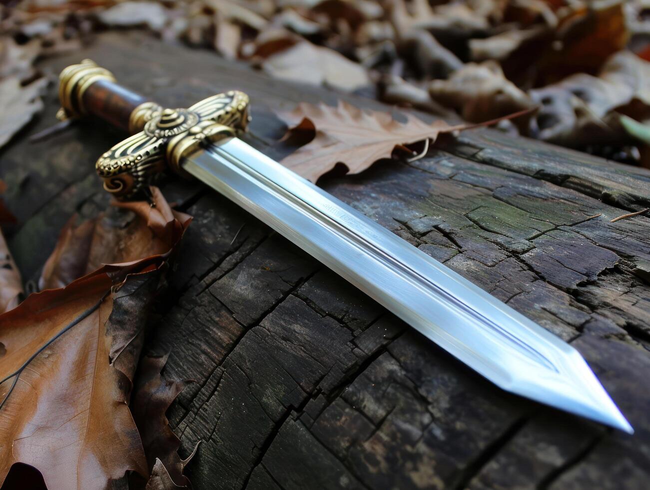 a sword on a log photo