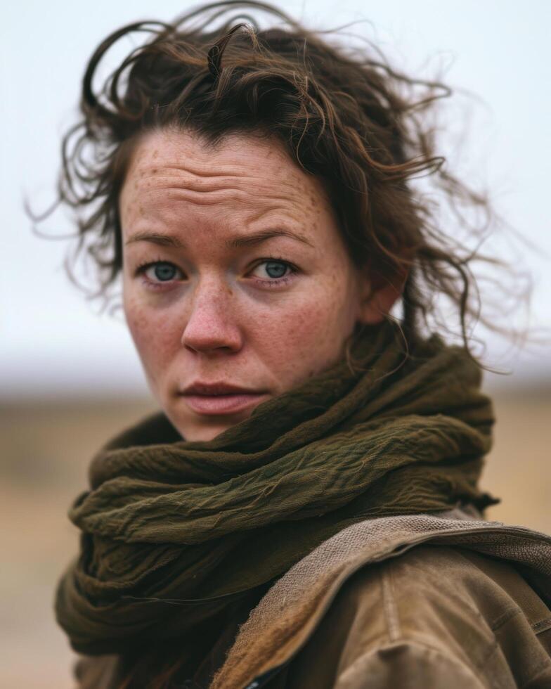 a woman with a scarf around her neck photo