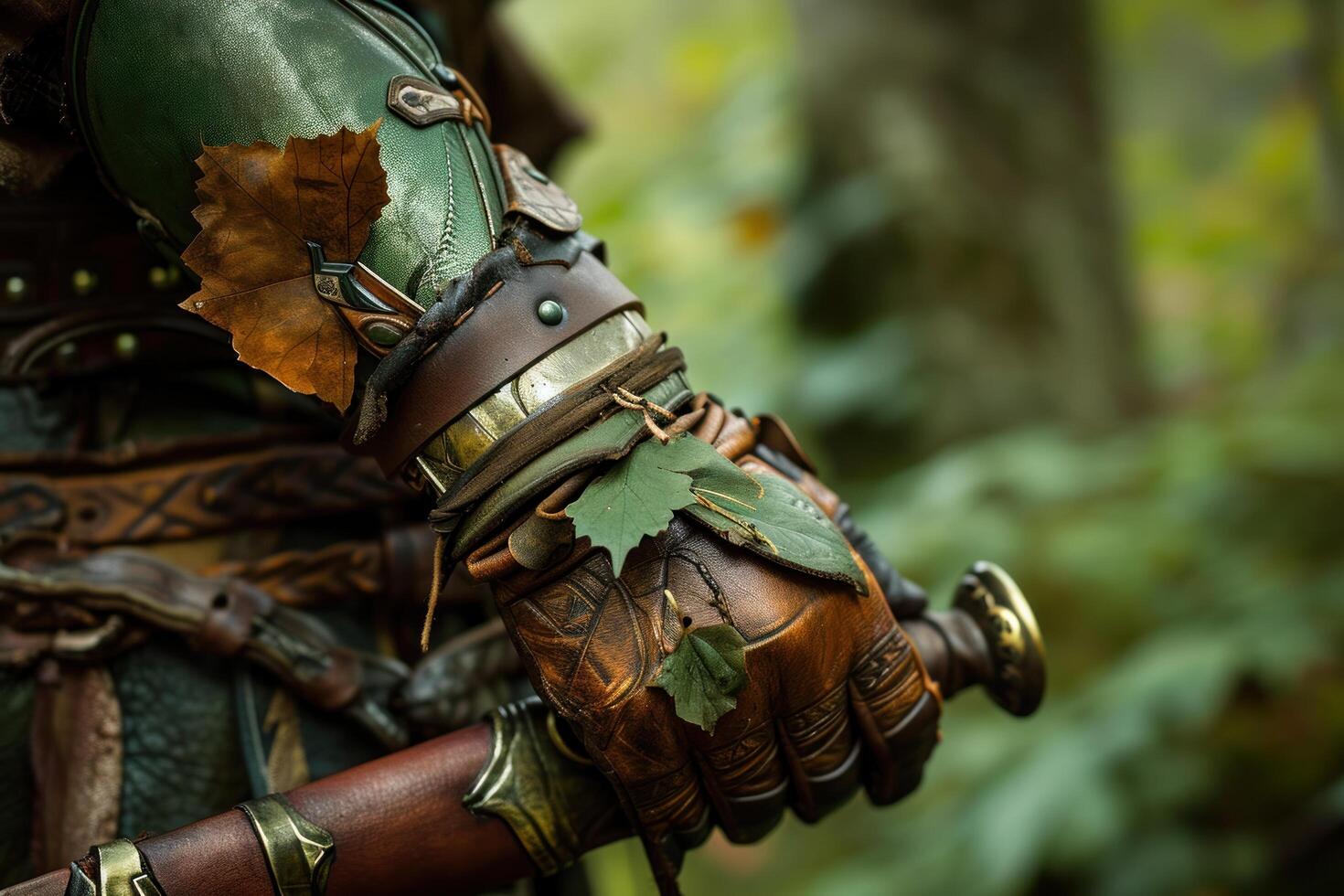 a person wearing a glove with leaves on it photo