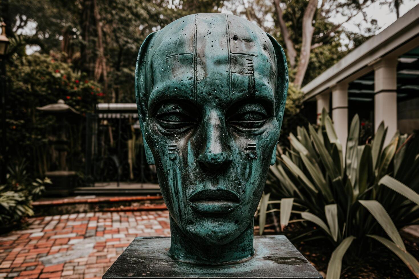 a statue of a mans head photo