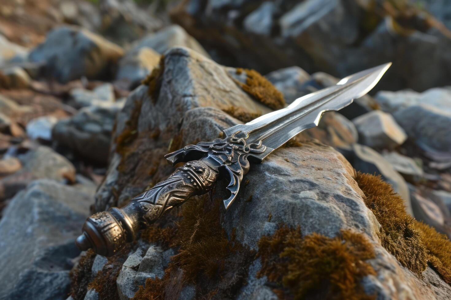 a knife on a rock photo