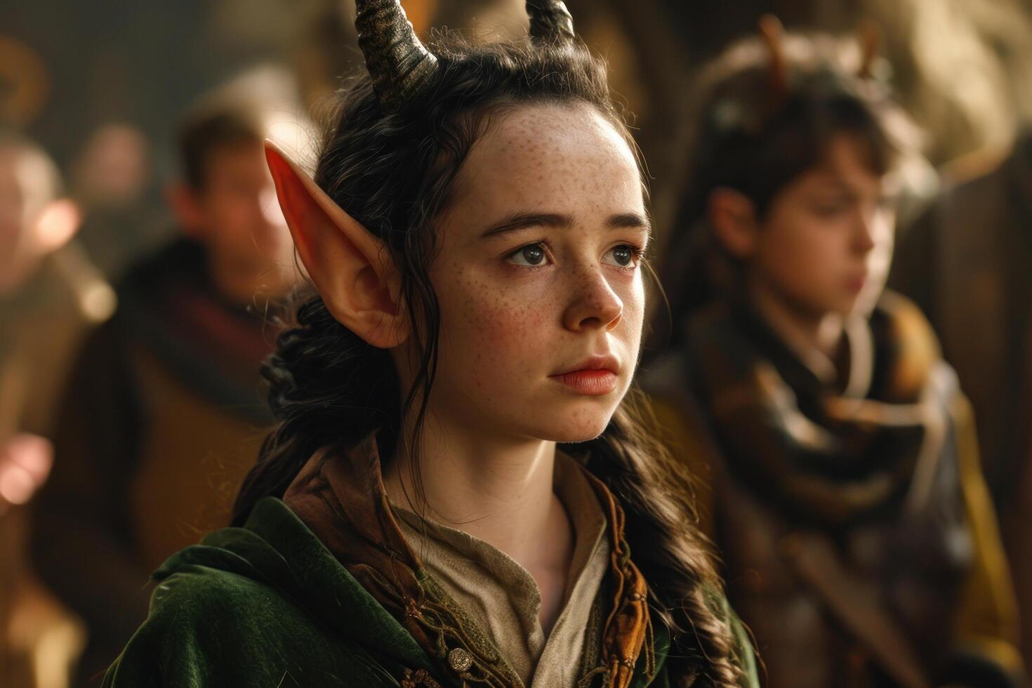 a girl with horns and freckles photo