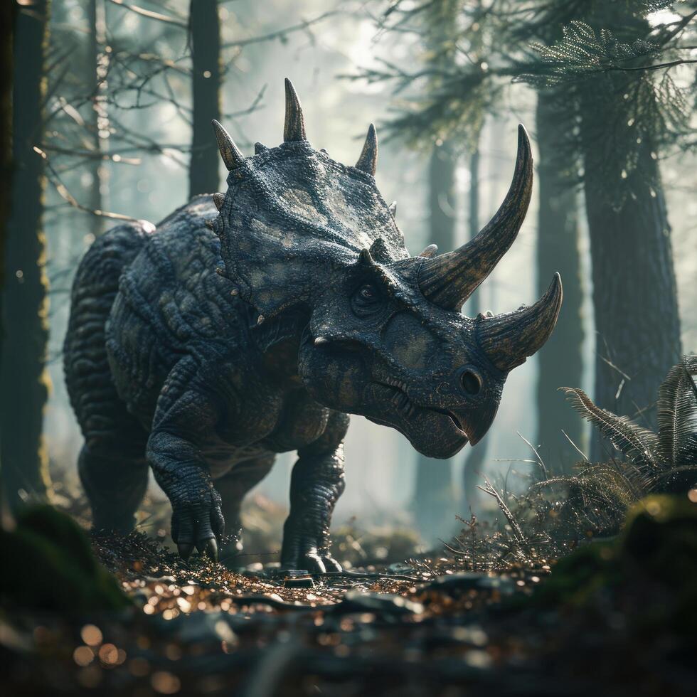 a dinosaur in the woods photo