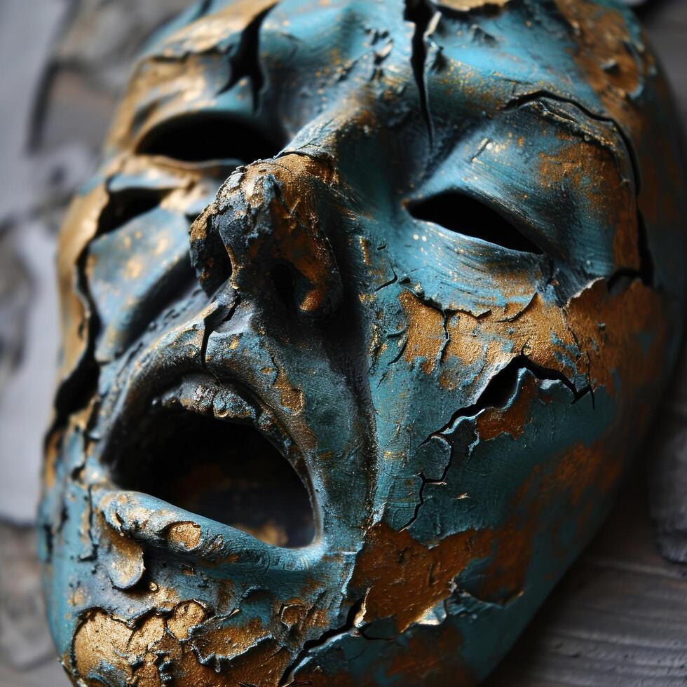 a mask with gold paint photo