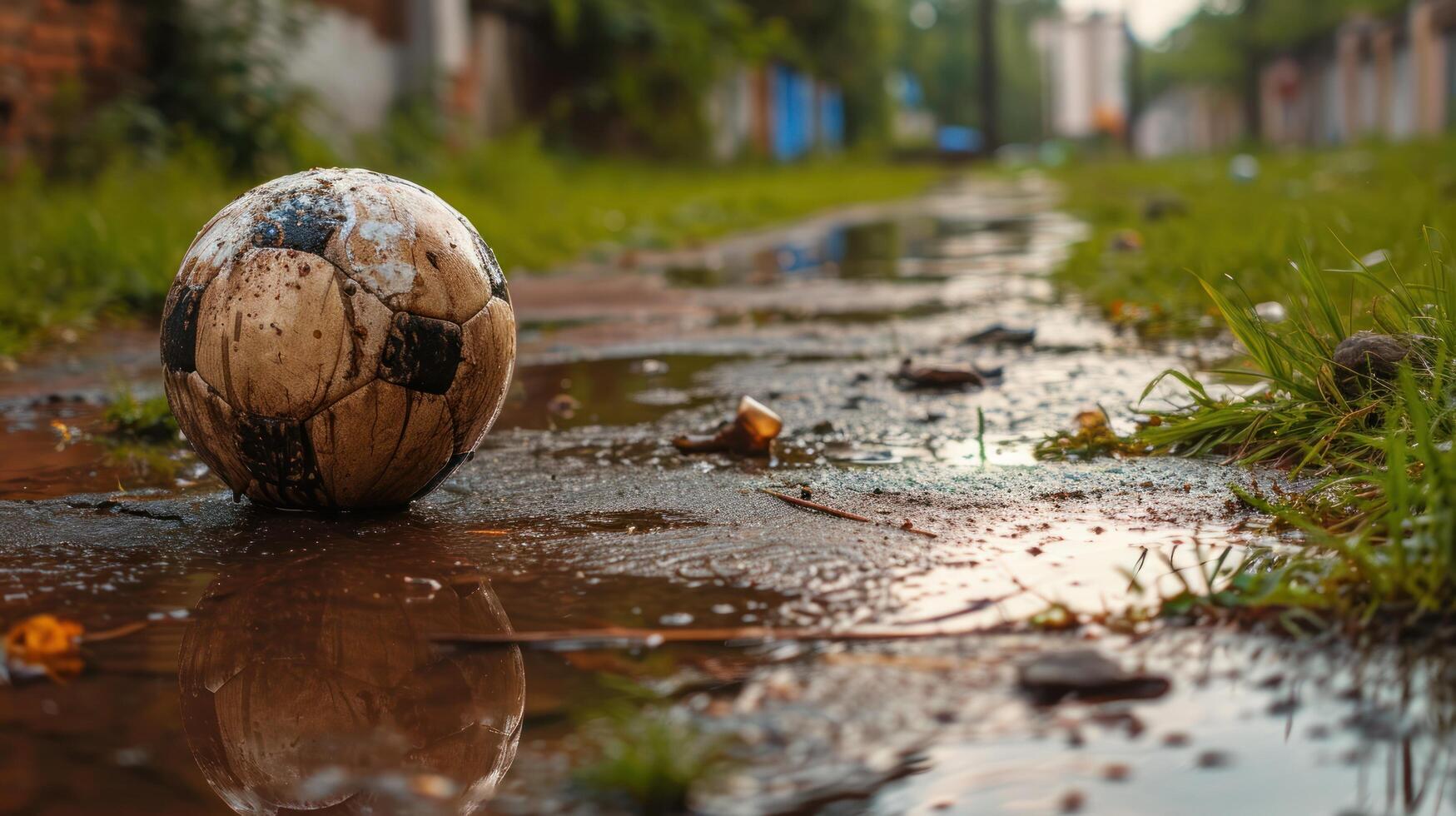 a football ball in a puddle photo