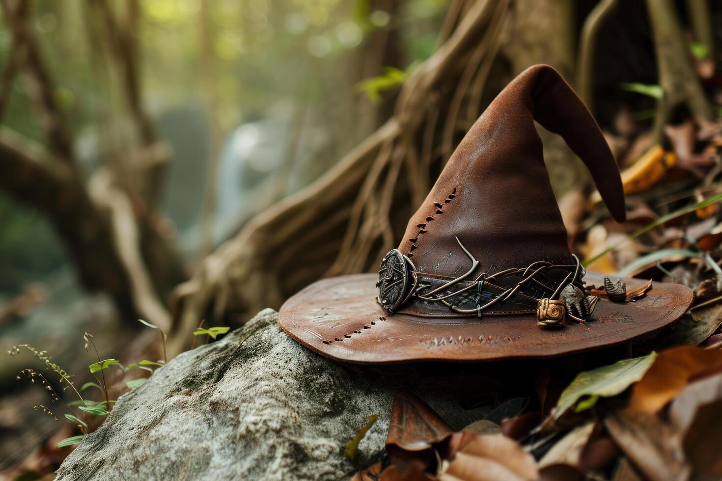 a hat on a rock photo
