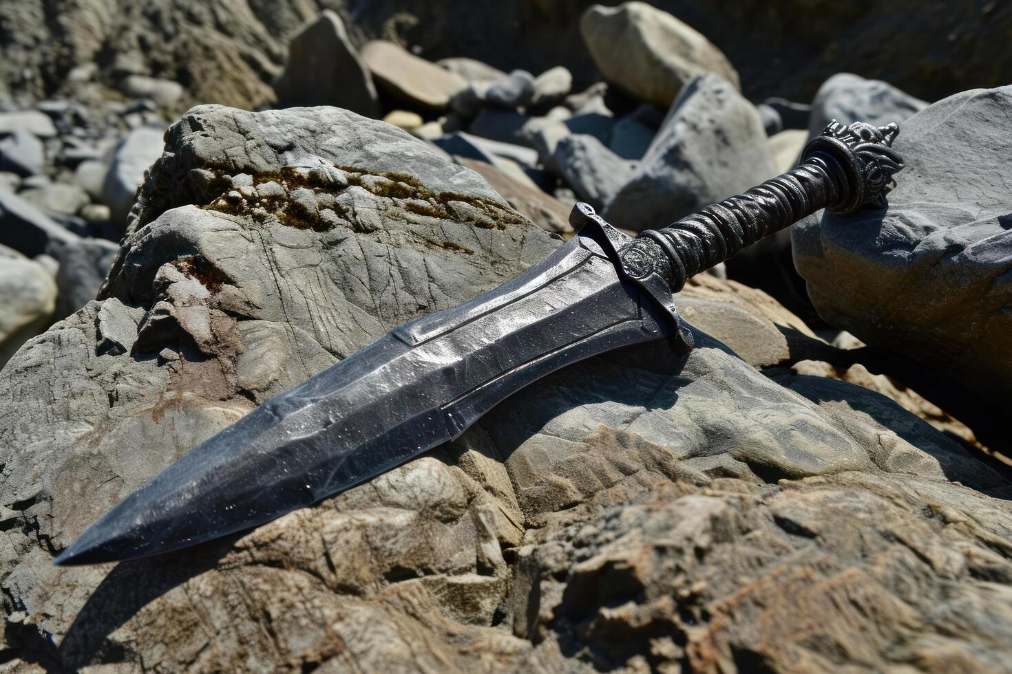 a knife on a rock photo