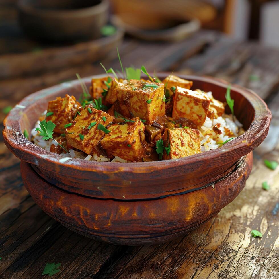 a bowl of food on a table photo