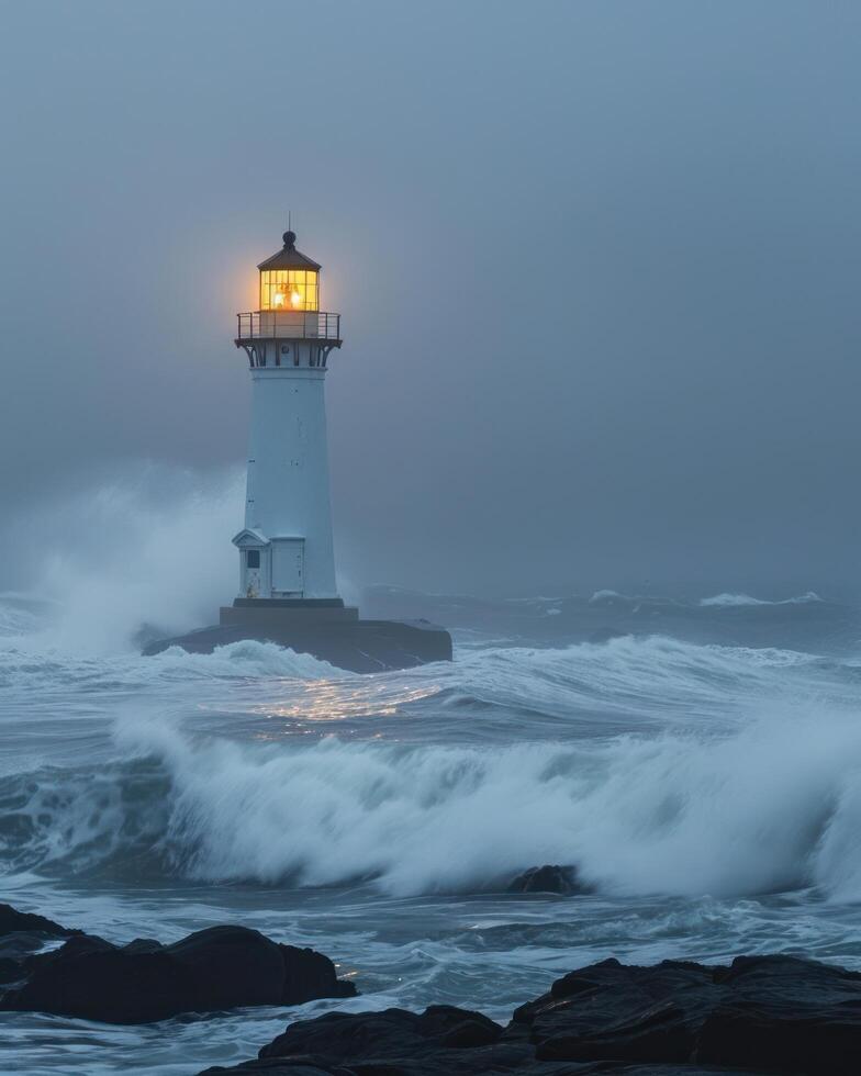 a lighthouse in the ocean photo