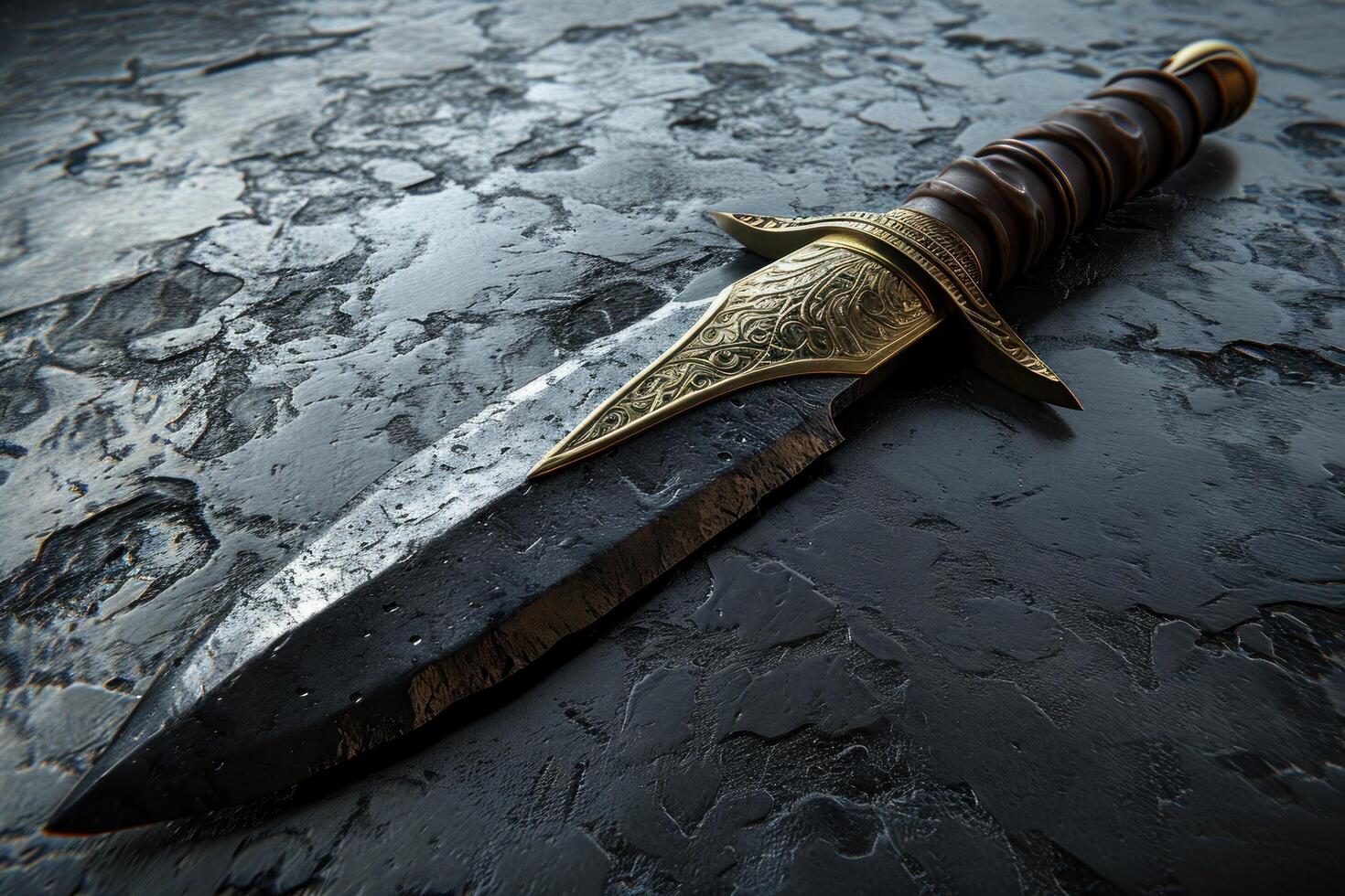 a knife with a handle on a black surface photo