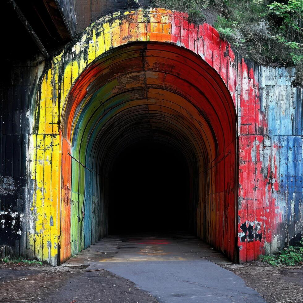 a tunnel with a colorful tunnel photo